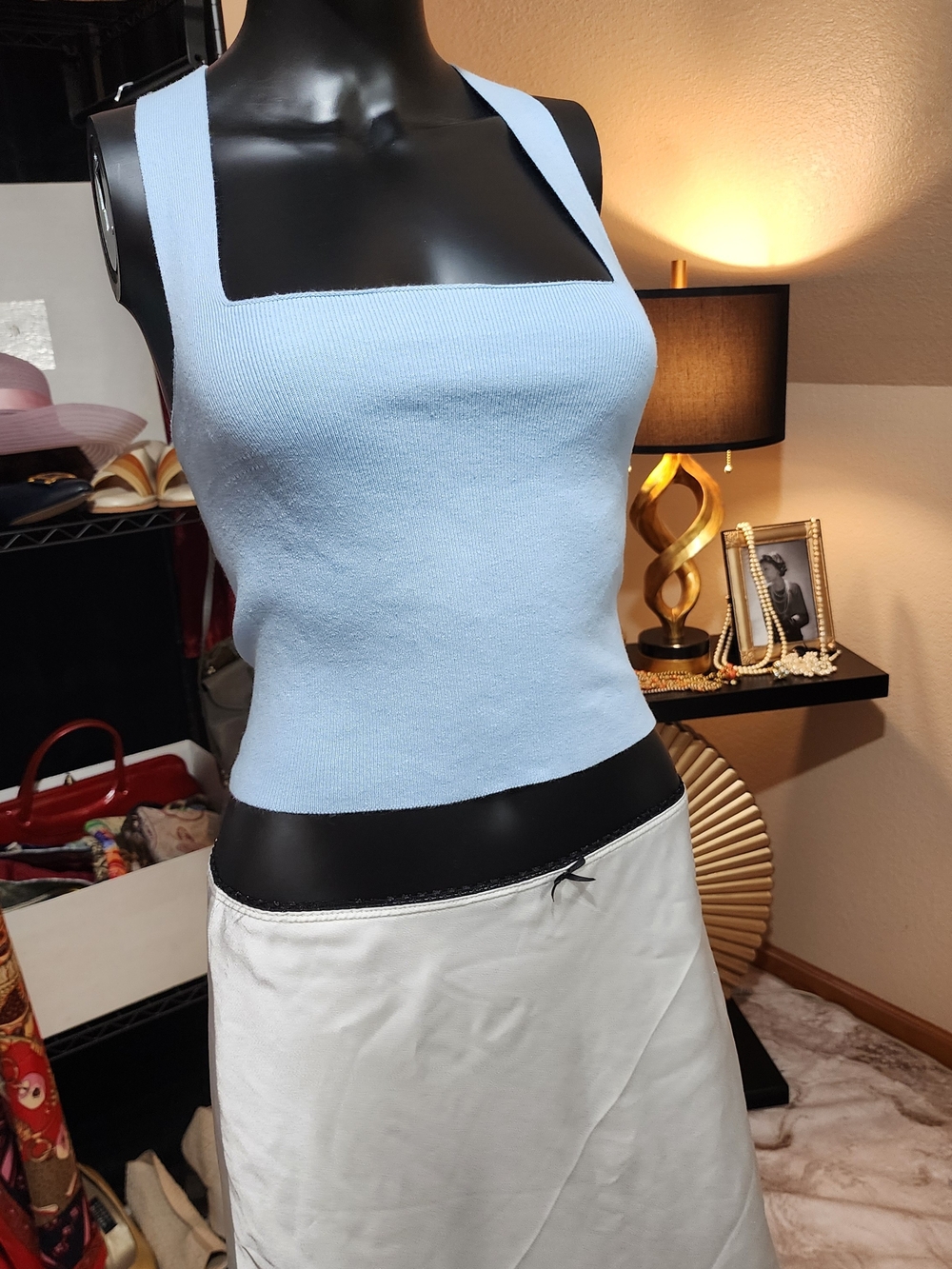 Le Lis Light Blue Square Neck Knit Tank Top